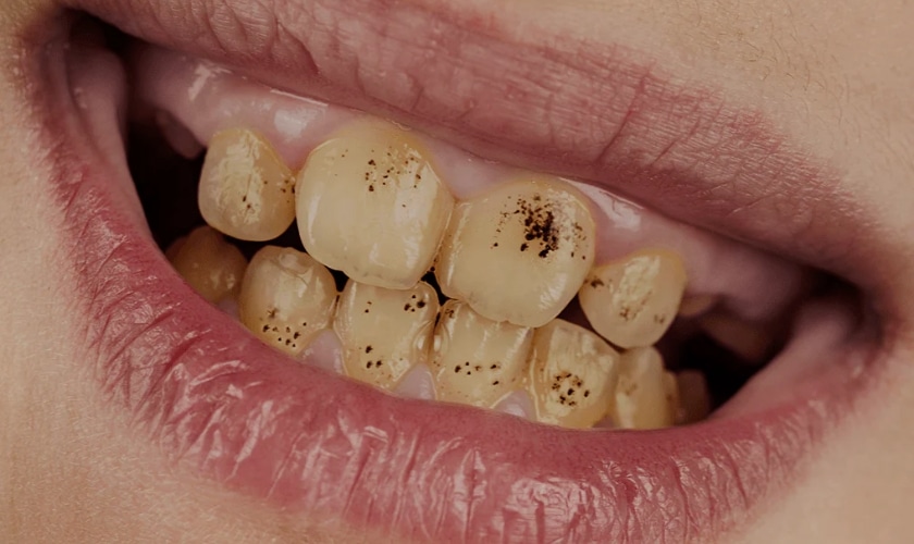 What causes black spots on the teeth?